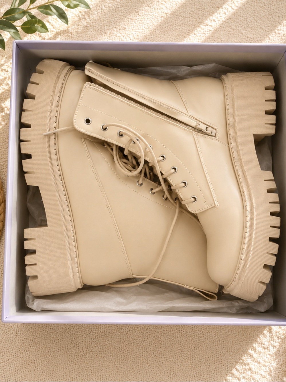 Madden Girl Cream Combat Boots size 10